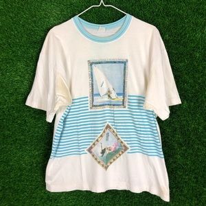 Vintage Sports House Wind Surf Wave Stripped Shirt